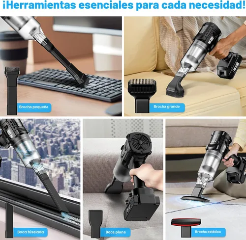 Miniatura 5 de Aspiradora de mano sin cable - 35000 PA fuerte succión para automóvil y hogar, aspiradora de automóvil portátil recargable ligera para pelo