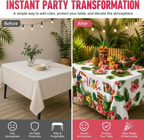 Miniatura 6 de Breling Paquete de 3 manteles hawaianos para decoración de fiesta Luau, 108 x 54 pulgadas, recuerdos de fiesta Luau, manteles de hojas de palmera