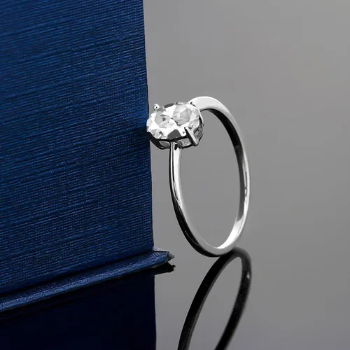 Miniatura 69 de Gem Stone King Anillo de compromiso solitario con piedra preciosa de oro blanco de 10 quilates, ovalado, 0.27 x 0.19 pulgadas, anillo de promesa