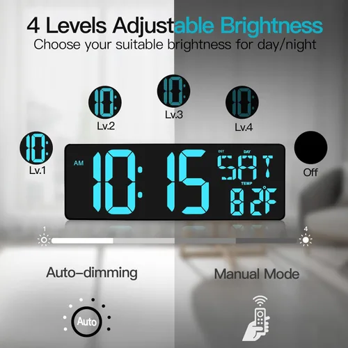 Miniatura 3 de XREXS Reloj de pared digital grande de 17.2 pulgadas, sincronización Bluetooth, relojes atómicos precisos con control remoto, reloj de abuelo