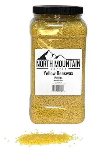 North Mountain Supply Pellets de cera de abeja amarilla 100% pura, ideal para productos de cuidado personal y fabricación de velas, tarro de
