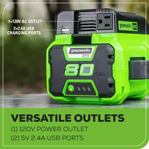 Miniatura 6 de Greenworks Inversor de corriente Pro de 80 V (300 vatios), 120 V CA, para cargar dispositivos electrónicos pequeños, teléfonos inteligentes