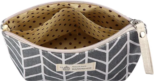 Miniatura 4 de Boao 6 bolsas de lona para cosméticos para bolso con cremallera, bolsa de maquillaje impresa, bolsa de viaje de lona multifunción para mujeres