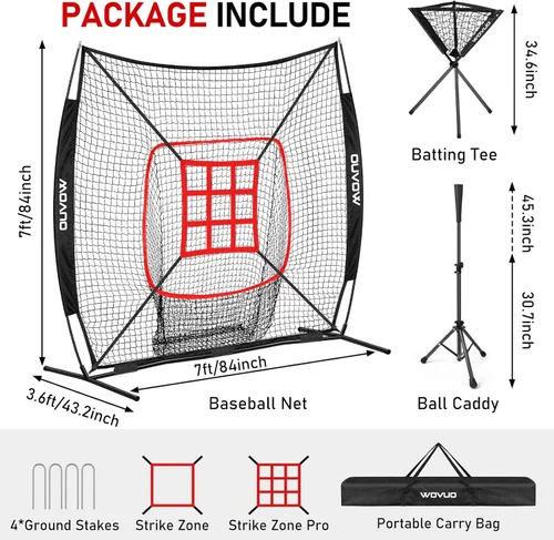 Miniatura 2 de Red de 7x7 pies de béisbol para bateo, lanzamiento y golpeo, red de sóftbol con zona de golpeo, base, carro de pelotas, equipo de entrenamiento