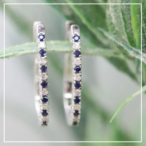 Miniatura 3 de Dazzlingrock Collection Pendientes de aro redondos de oro de 14 quilates con zafiro azul y diamante blanco para mujer