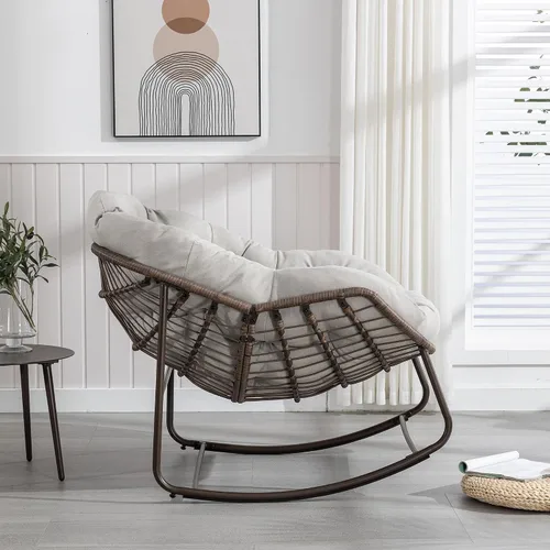 Miniatura 4 de Mecedoras para patio, mecedora de huevos de mimbre de gran tamaño, sillas Papasan tapizadas para interiores y exteriores, silla moderna para balcón
