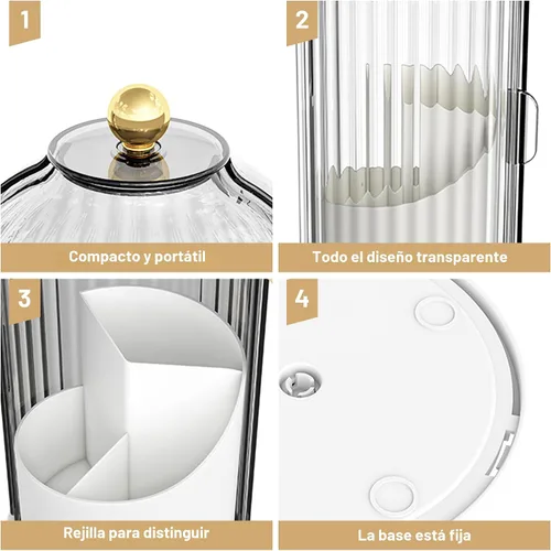 Miniatura 6 de Organizador de brochas de maquillaje con tapa transparente con apertura deslizante giratoria de 360 grados a prueba de polvo para tocador, 1 unidad