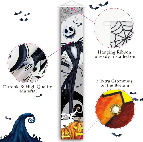 Miniatura 5 de Tivee Cartel de Jack Sally Banners para porche, decoración de Halloween, pesadilla de Navidad, decoración de Halloween, póster de terror al aire