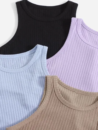 Miniatura 3 de SheIn 4 paquetes de camiseta corta sin mangas con cuello redondo para mujer