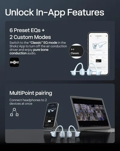 Miniatura 9 de SHOKZ OpenRun Pro - Auriculares de conducción de 2 huesos, auriculares deportivos inalámbricos Bluetooth de oreja abierta para correr, Azul