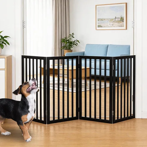 Miniatura 32 de Puerta para perros para interiores, valla independiente para perros, para la casa, puertas, pasillos o escaleras, puerta para mascotas plegable
