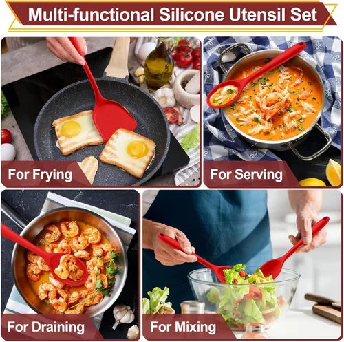 Miniatura 5 de P&P CHEF Juego de utensilios de cocina, 4 piezas de utensilios de cocina de silicona antiadherentes, espátula sólida ranurada resistente al calor