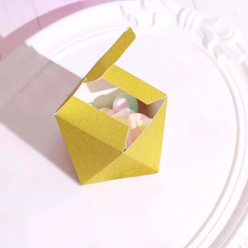 Miniatura 5 de Efavormart - 25 cajas de regalo de boda con purpurina dorada, forma geométrica de 3 x 4 pulgadas