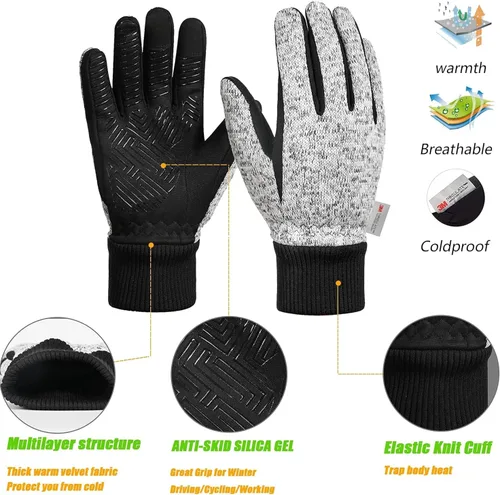 Miniatura 2 de MOREOK Guantes de invierno -10F 3M Thinsulate guantes cálidos guantes de ciclismo para conducirciclismo, correr, senderismo, Negro