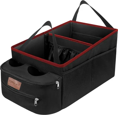 Miniatura 9 de FUNNy elf Organizador de asiento de pasajero, almacenamiento plegable para automóvil con particiones y 4 portavasos para asiento delantero o trasero