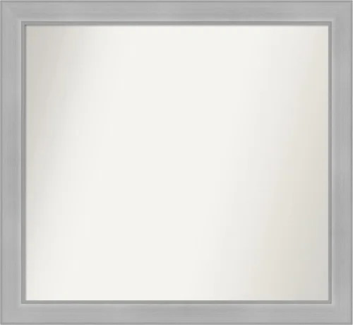 Miniatura 399 de Amanti Art Espejo de baño plateado para sobre fregadero, 25 x 25 pulgadas, espejo de tocador cuadrado estrecho de níquel cepillado, marco de madera