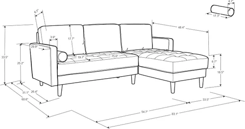Miniatura 3 de Studio Living® Lexington Sofá Chaise de 83.1 pulgadas, moderno de mediados de siglo, comodidad de resortes ensacados, chaise reversible, fácil Gris