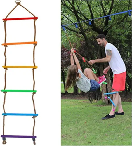 Miniatura 4 de Escalera de cuerda de escalada, escalera de cuerda de escalada para niños, resistente a la tracción, tejido multicapa, suave y colorido, accesorios