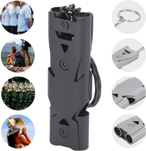 Miniatura 6 de plplaaoo Silbato de supervivencia, silbato de emergencia, doble tubo con llavero, silbato de seguridad de acero inoxidable para exteriores