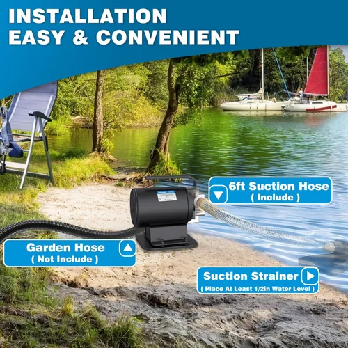 Miniatura 5 de Acquaer Bomba de transferencia de agua DC 12V 1/10HP Bomba eléctrica portátil de extracción de agua con interruptor y kit de manguera de succión