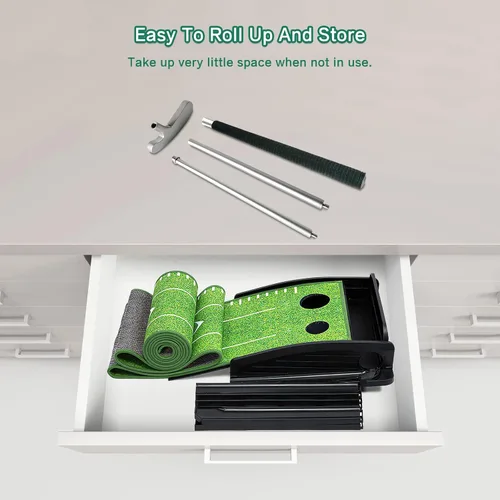 Miniatura 4 de Losbenco Putting Green - Juego de golf para interiores con putter y 6 bolas, tapete de práctica de golf portátil con sistema de retorno automático