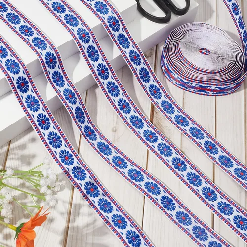 Miniatura 3 de GORGECRAFT Cinta de bordado jacquard de 10.9 yardas de ancho de 1 pulgada de ancho, encaje étnico, bohemio, flecos, apliques de tela para ropa