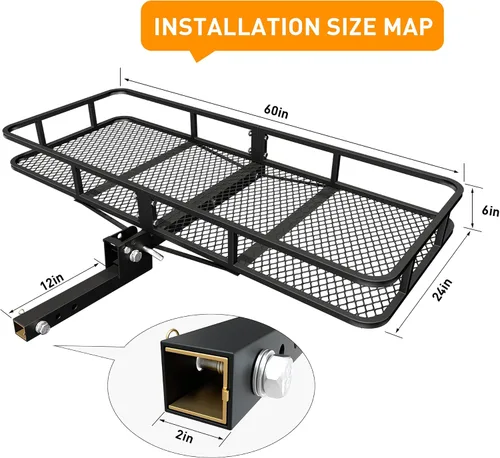 Miniatura 2 de Wildroad Combo de portaequipajes de enganche de carga plegable 152 cm x 61 cm x 15 cm 227 KG Portaequipajes plegable para enganche de remolque