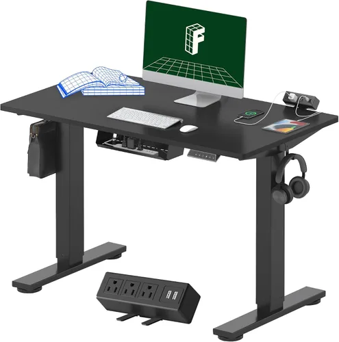 Miniatura 15 de FLEXISPOT EN2 Escritorio de pie de una pieza completa con regleta de alimentación de abrazadera, escritorio eléctrico de altura ajustable de 40 x 24