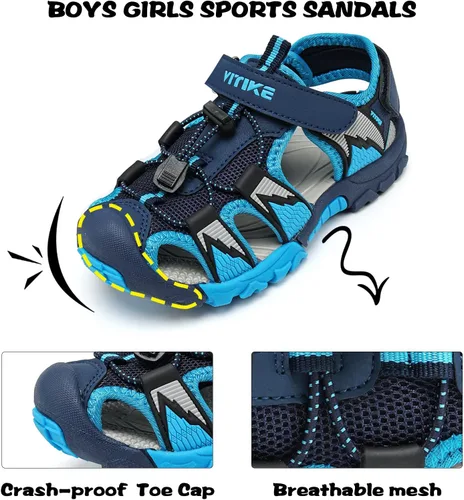 Miniatura 16 de JMFCHI Sandalias deportivas de verano para niños y niñas, sandalias de punta cerrada para exteriores, zapatos atléticos para agua, sandalias