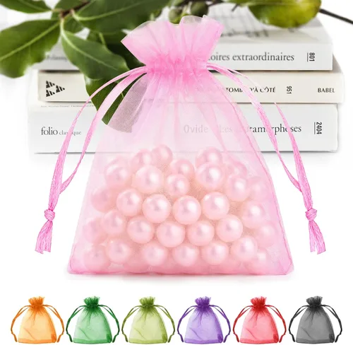 Miniatura 10 de ANZNKU Paquete de 50 bolsas de organza multicolor de 3 x 4 pulgadas, mini bolsas de regalo para regalos de Pascua, día de la madre, bolsa de joyería