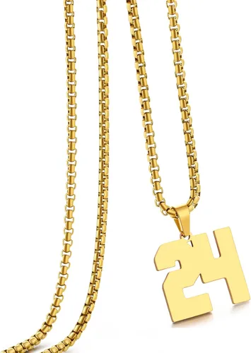 Miniatura 89 de Collar de Número Dorado para Hombre, Cadena de Acero Inoxidable con Colgante de Número para Atletas, Joyería Deportiva Personalizada para Niños