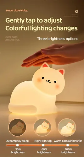 Miniatura 4 de Luz nocturna de gato para niños, lámpara de 7 colores, toque regulable, recargable portátil y esponjoso, luz nocturna LED de silicona, regalo