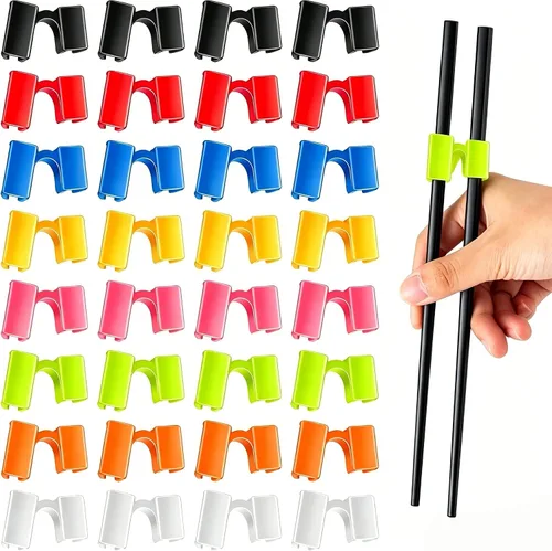 Miniatura 7 de AccEncyc Ayudantes de palillos reutilizables, 8 pares, bisagras de entrenamiento, conector multicolor para adultos, principiantes, entrenadores