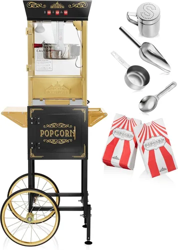 Miniatura 3 de Olde Midway Máquina de palomitas de maíz estilo cine con carrito y hervidor de 8 onzas - Negro, estilo vintage con ruedas