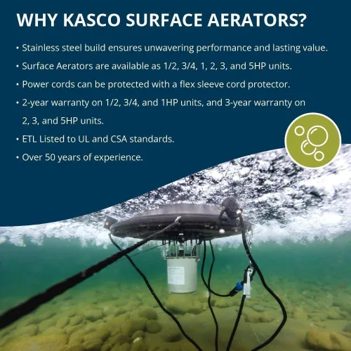 Miniatura 5 de Kasco Aireador de superficie de 1/2 HP -120 V con cable de alimentación eléctrica de 100 pies Aireación eficiente de superficie para lagos