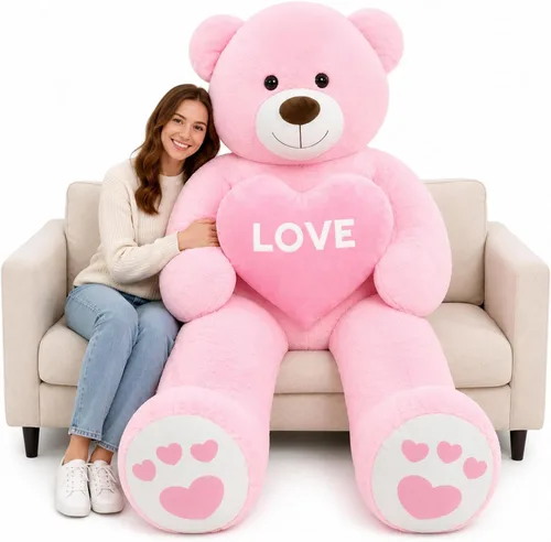 Miniatura 18 de Oso de peluche gigante de 4 pies, color marrón Lifesize Jumbo animal de peluche suave con pajarita y vientre grande para niños y niñas, oso