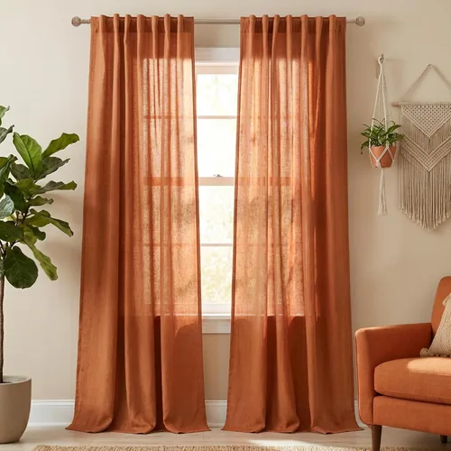 Miniatura 28 de KOUFALL Cortinas de lino azul marino de 84 pulgadas de largo, cortinas transparentes azul oscuro para sala de estar y dormitorio, medianoche