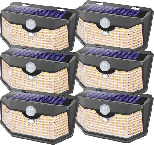 Miniatura 14 de HMCITY 120 luces LED solares para exteriores con sensor de movimiento y 3 modos de iluminación, IP65 impermeables, luces solares de pared anchas