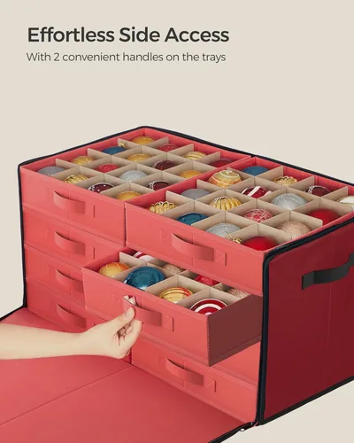Miniatura 3 de SONGMICS Caja de almacenamiento grande para adornos de Navidad, con lateral abierto, contenedor de almacenamiento de Navidad apilable con tapa, Rojo