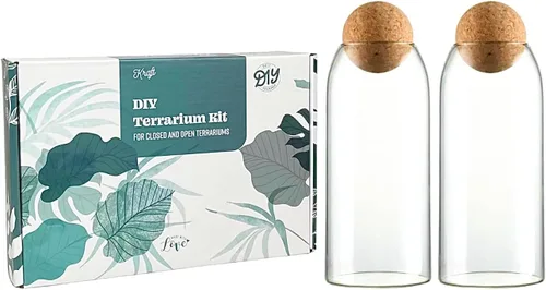 Kit de terrario DIY con contenedor plantador de botella de vidrio cerrado con tapa (corcho esférico) | 2 frascos | Terrario hermético | Crea tu