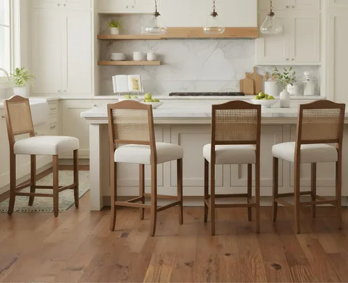 Miniatura 9 de EALSON Farmhouse - Juego de 2 taburetes de bar de cocina de altura de mostrador con respaldo, sillas de bar de madera modernas de mediados de siglo