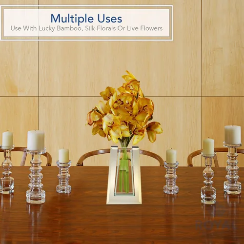 Miniatura 2 de Royal Imports Jarrón de cristal con espejo de flores, 10 pulgadas de alto, cónico, decorativo y moderno, centro de mesa floral para decoración