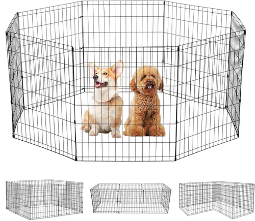 Miniatura 10 de FDW Corral para perros de 24 pulgadas, 8 paneles, para interiores y exteriores, valla de metal para cachorros, valla portátil plegable