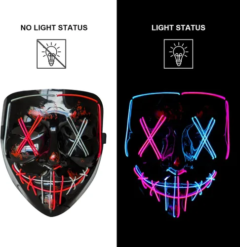 Miniatura 2 de Poptrend Máscara de Halloween con luz LED, máscara de miedo para festivales, cosplay, disfraces de Halloween, fiestas de máscaras, carnaval, regalo