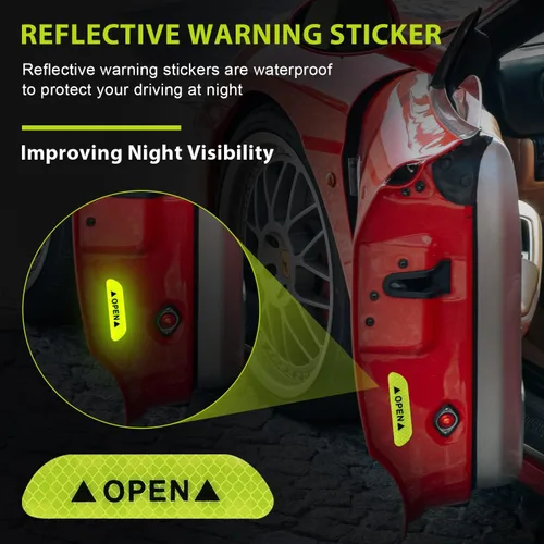 Miniatura 2 de 4 calcomanías reflectantes anticolisión para puerta de automóvil, cinta adhesiva de advertencia de precaución de seguridad para automóvil, camión