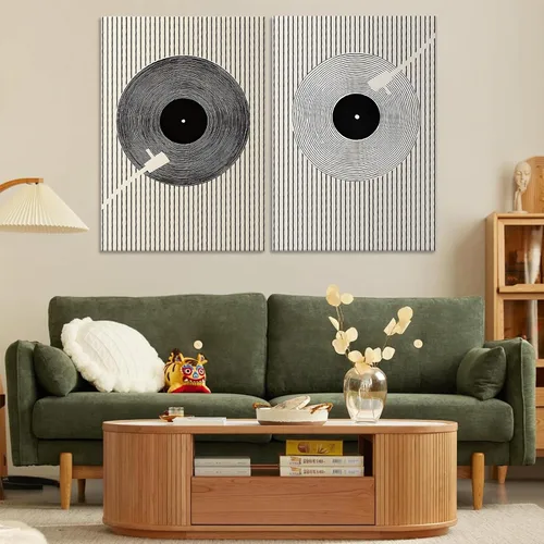 Miniatura 3 de Tocadiscos de música geométrica abstracta impresiones de mediados de siglo, arte de pared en lienzo para pared, tocadiscos de música geométrica