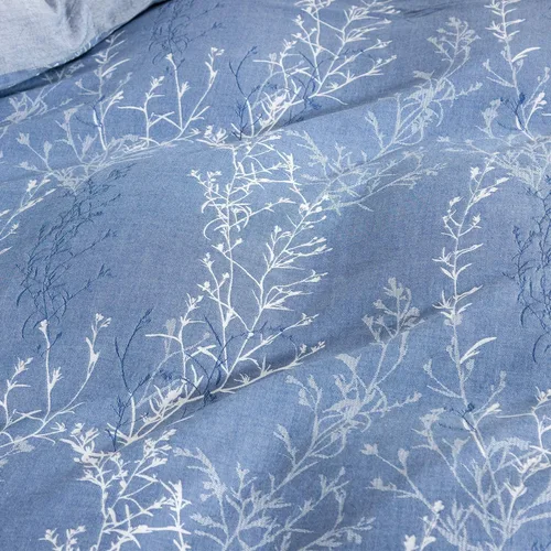 Miniatura 7 de Juego de funda de edredón tamaño matrimonial/queen, hilo de algodón lavado, jacquard azul y blanco, patrón de ramas finas estilo floral, juego