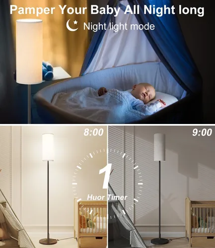 Miniatura 7 de luckystyle Lámpara alta regulable de pie, bombilla LED de 12 W con pantalla, interruptor de pie, poste de temperatura de color personalizado remoto