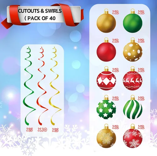 Miniatura 2 de YQUQWN 48 piezas de adornos colgantes de Navidad en espiral - Bolas de alce con copos de nieve en rojo, verde y dorado para fiestas navideñas, árbol