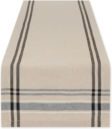 DII Colección de Mesa de Comedor de Rayas Francesas Camino de Mesa Estilo Granja, 14x72 Pulgadas, Gris Pardo/Negro